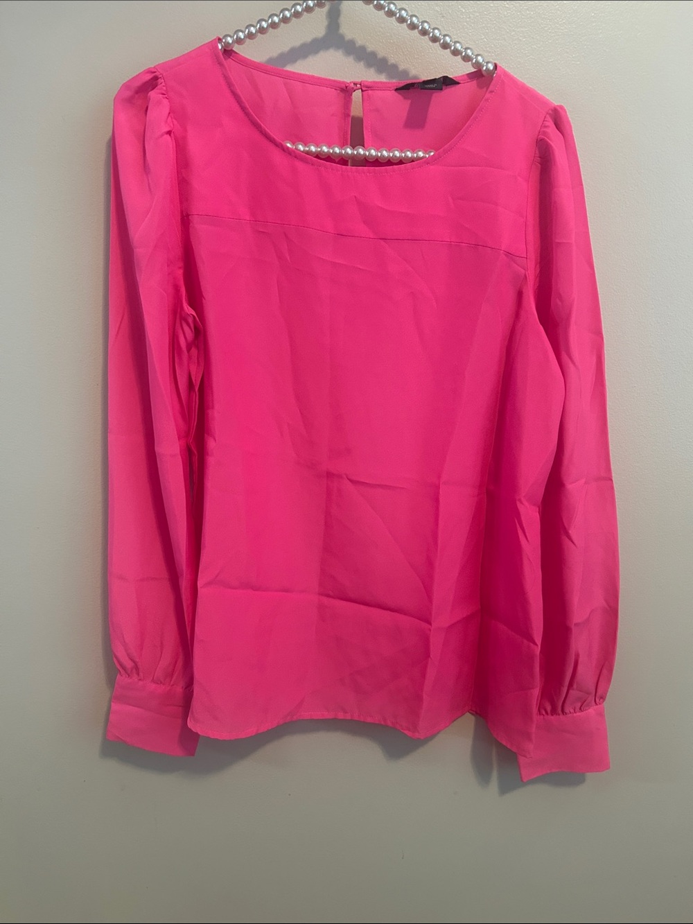 J.Crew Bright Hot Pink Talitha Long Sleeve Keyhole Blouse Top Size S